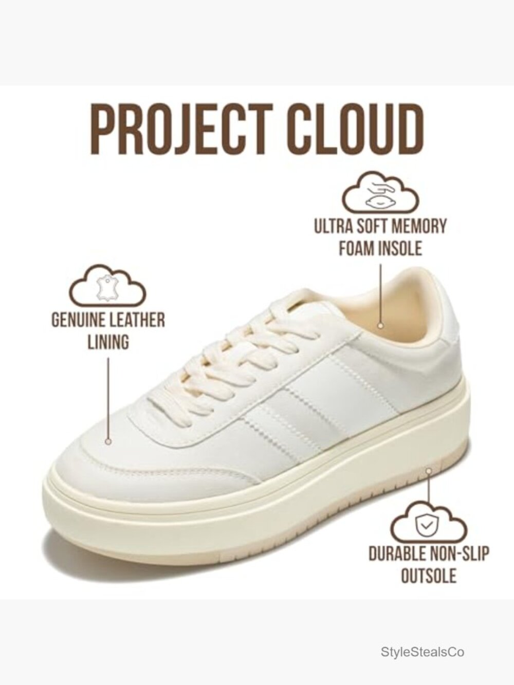 Platform Sneakers, Memory Foam, Non-Slip, Lace-Up, Casual - Picture 2 of 5